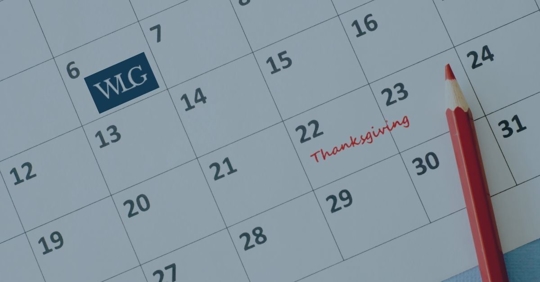 Calendar with dates and Thanksgiving marked.